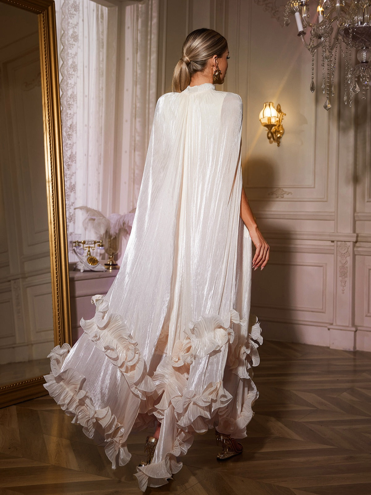Itziar Shawl Ruffle Maxi Dress In Apricot
