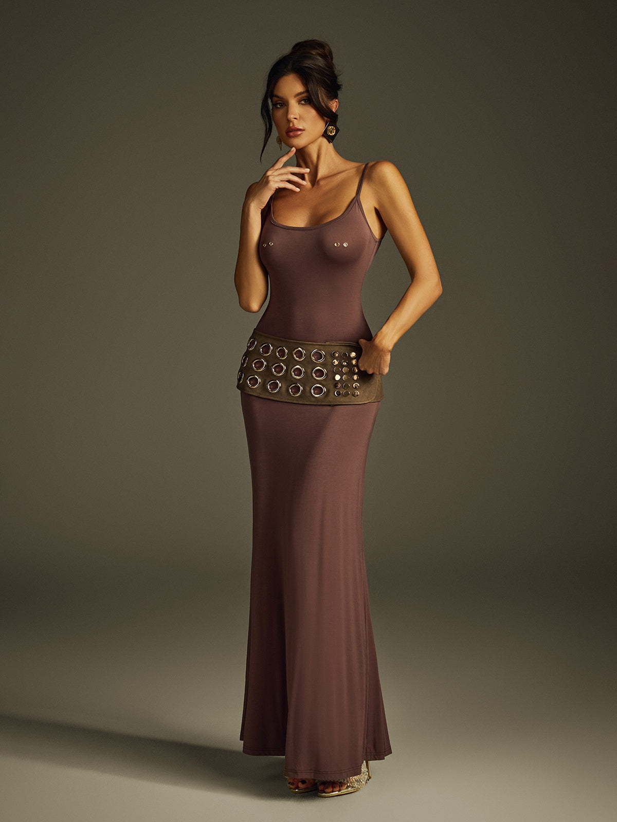 Ivaris Spaghetti Maxi Dress With Belt