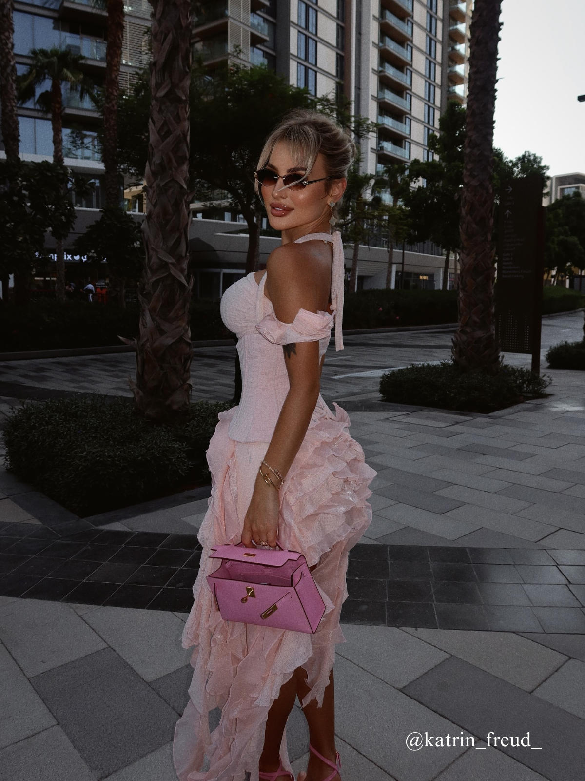Ivria Halterneck Ruffled Draped Dress