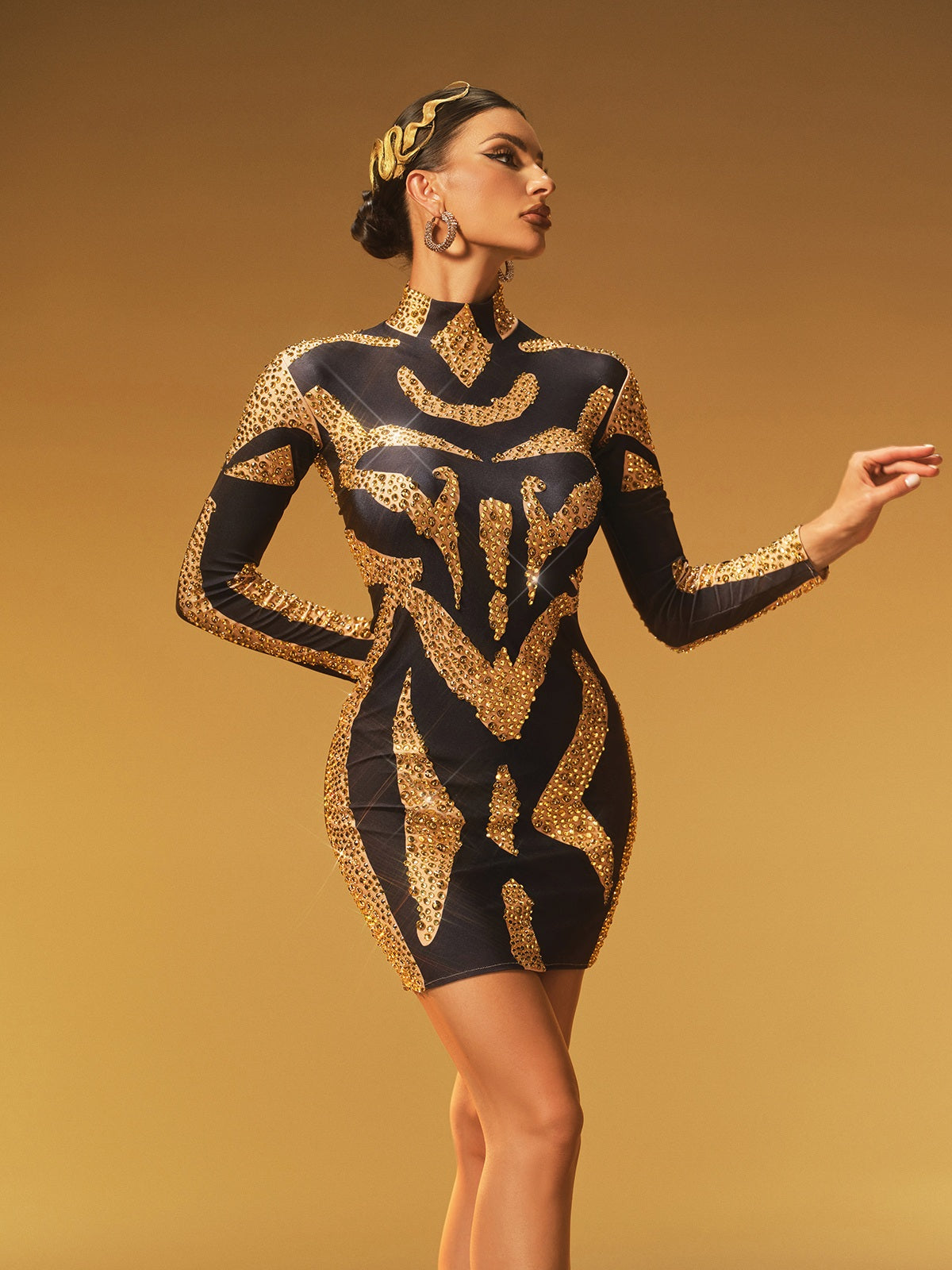 Jaelira High Neck Rhinestone Mini Dress