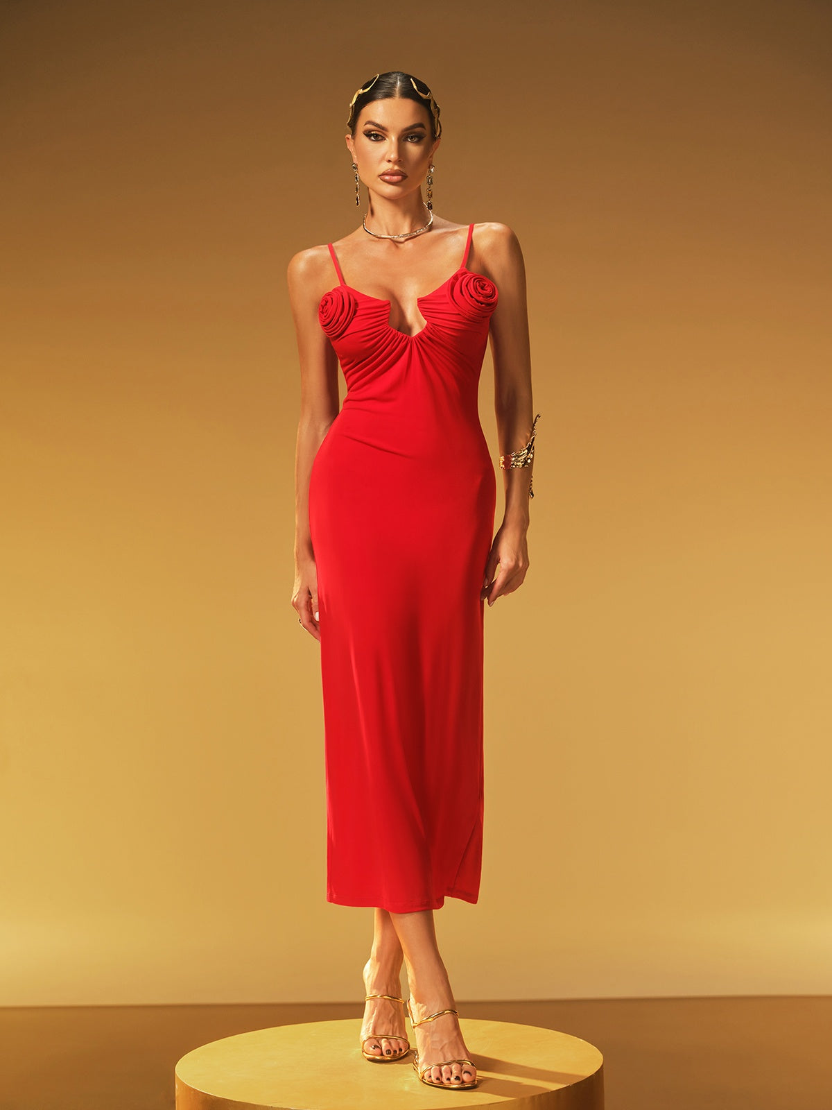 Jaelric Spaghetti Flower Midi Dress