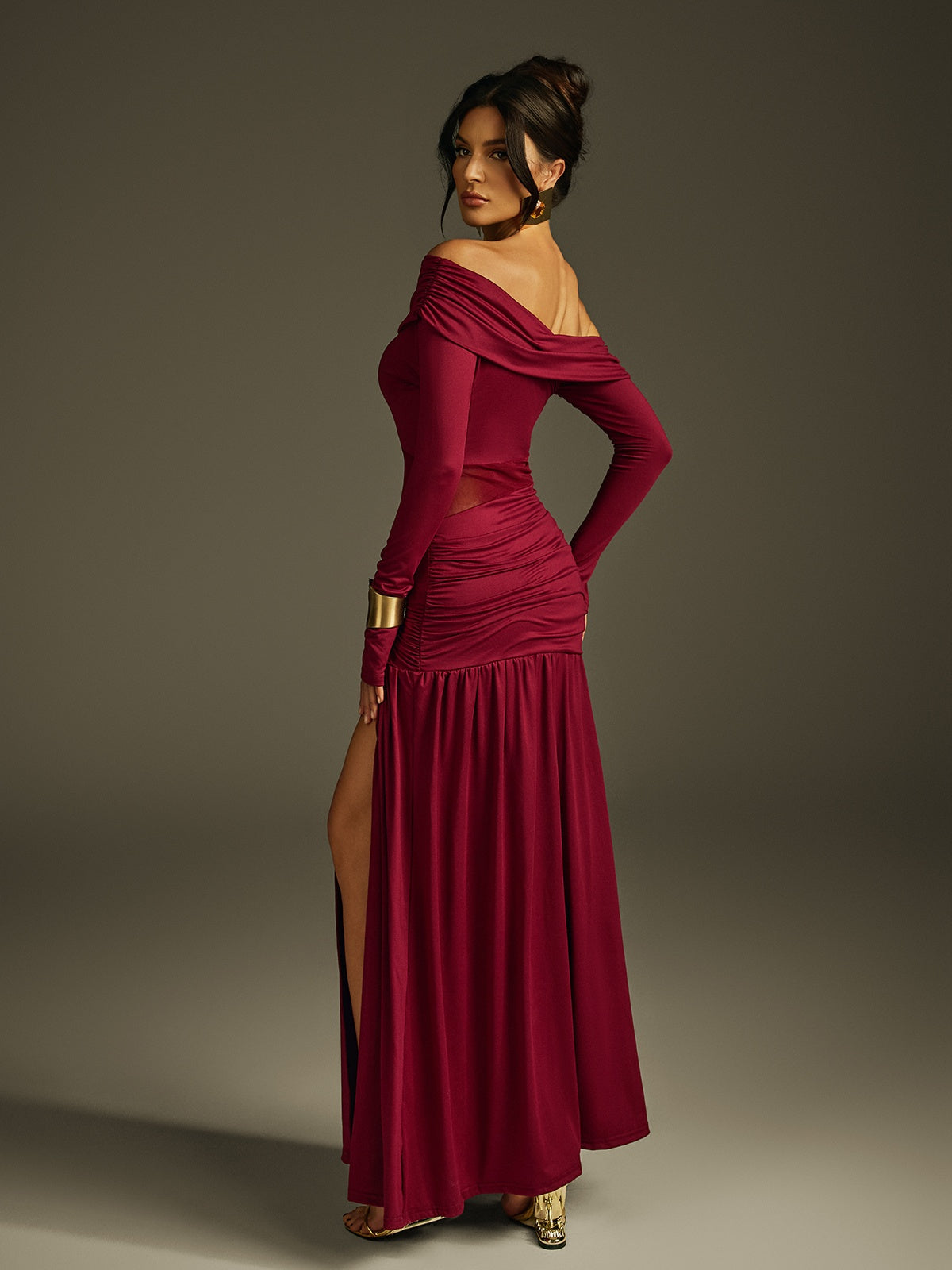 Jaelys One Shoulder Split Ruched Maxi Dress