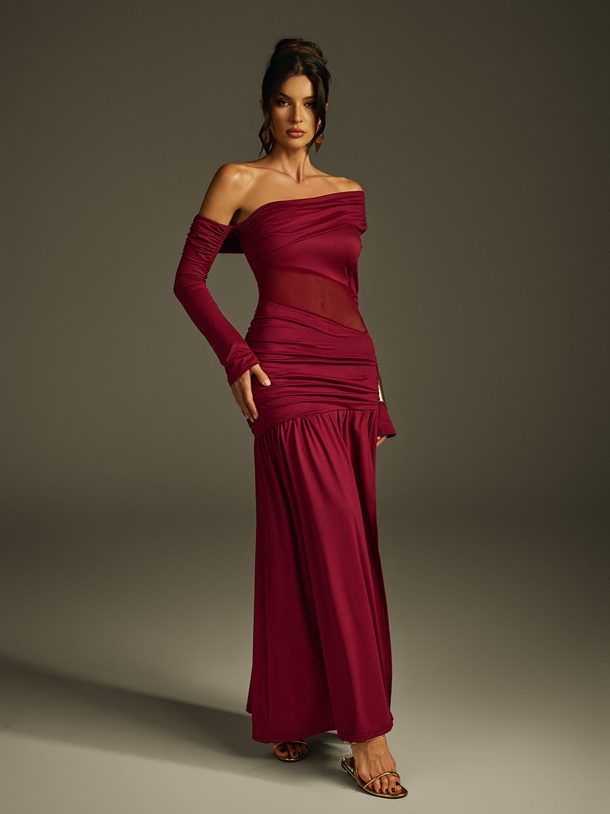Jaelys One Shoulder Split Ruched Maxi Dress