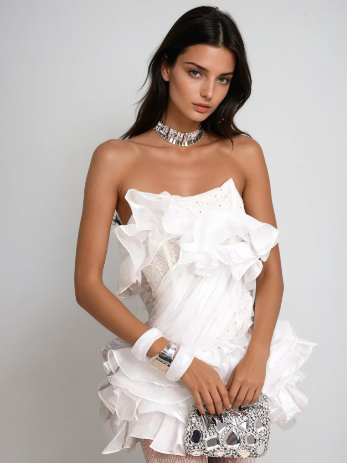 Jarlan Strapless Ruffle Tiered Mini Dress
