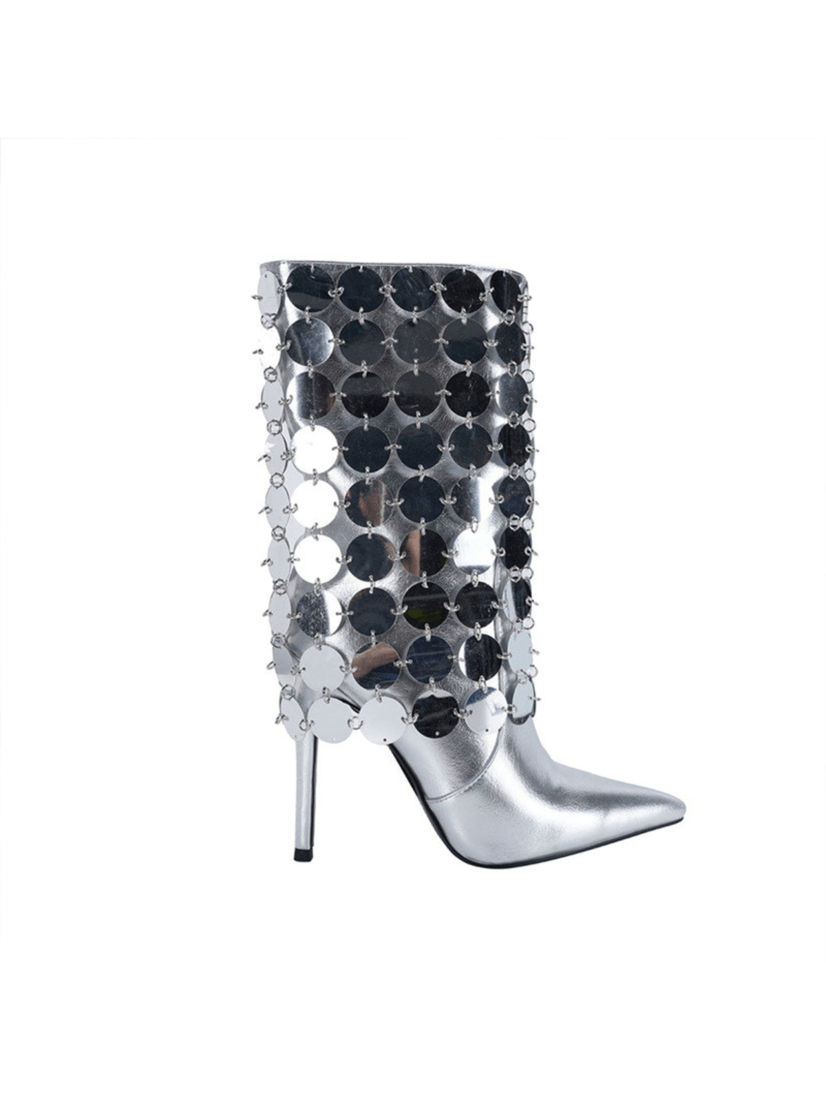 Stylish Jarvis Embellished Leather Boots featuring a pointed toe design and unique silver embellishments for a fashion-forward look.
