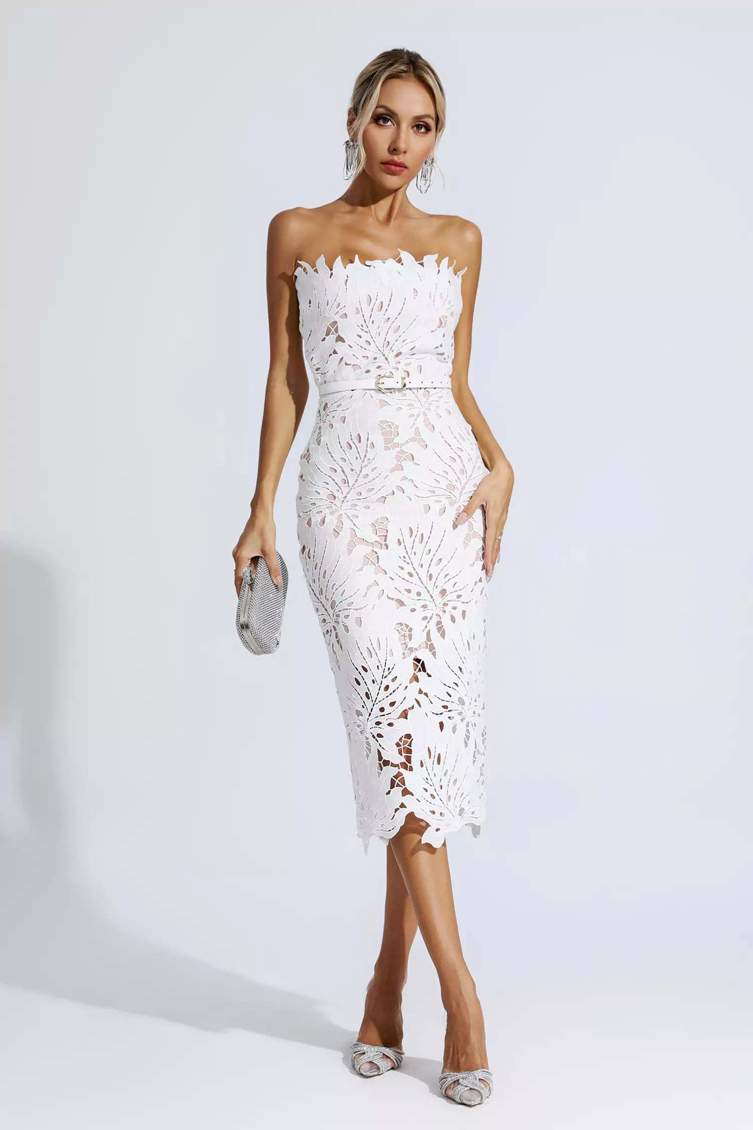 Elegant Strapless White Bandage Dress