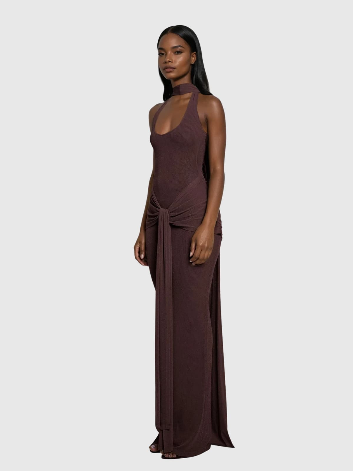 Jelissa Halterneck Tie Up Scarf Maxi Dress