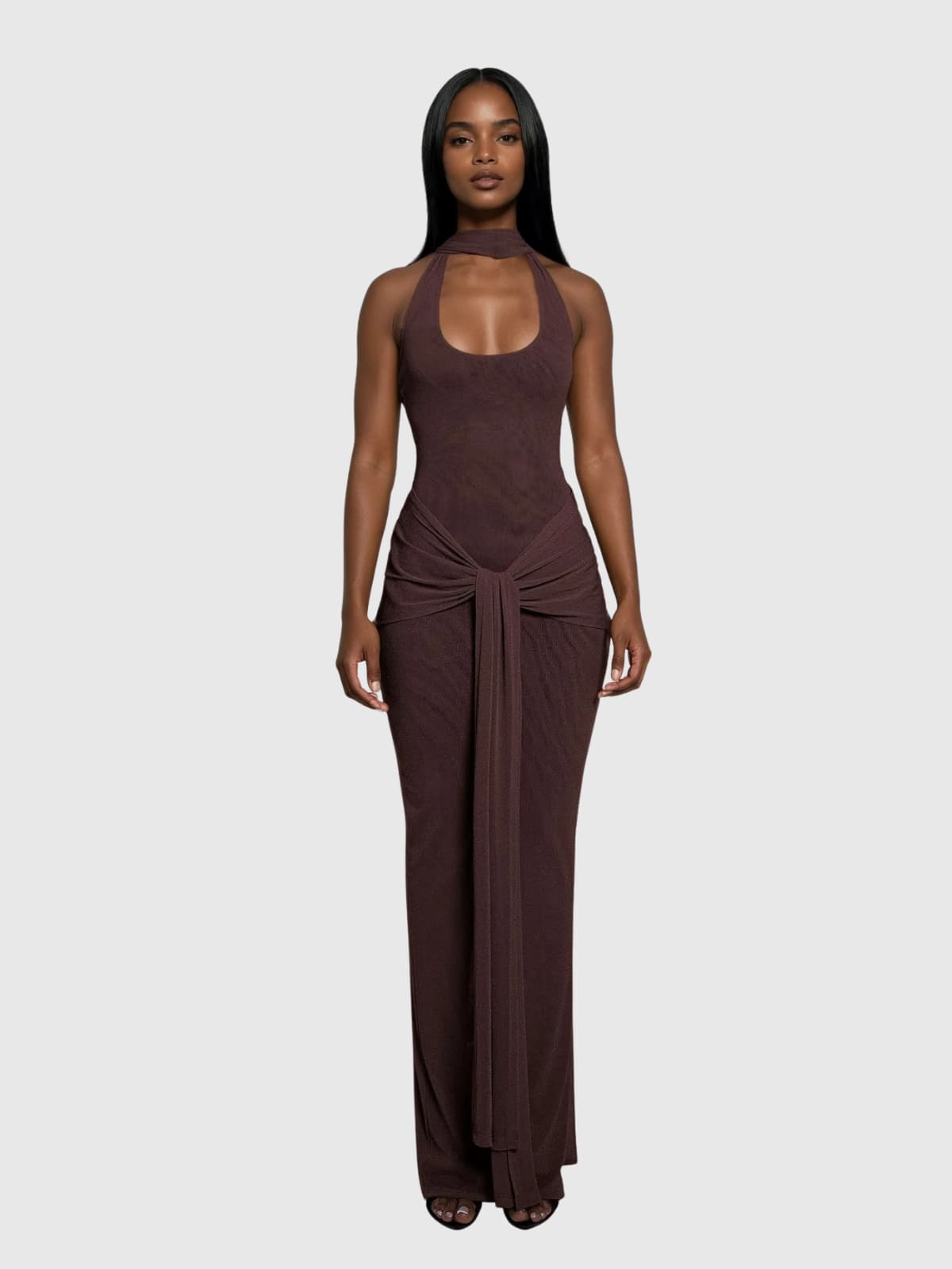 Jelissa Halterneck Tie Up Scarf Maxi Dress