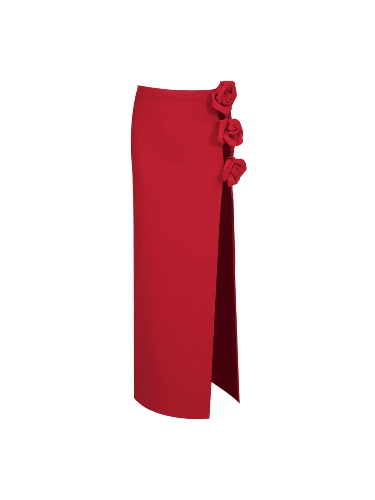 Jessamine Flower Asymmetric Bandage Skirt in Red, featuring a stylish floral print and a body-hugging fit, perfect for night out.