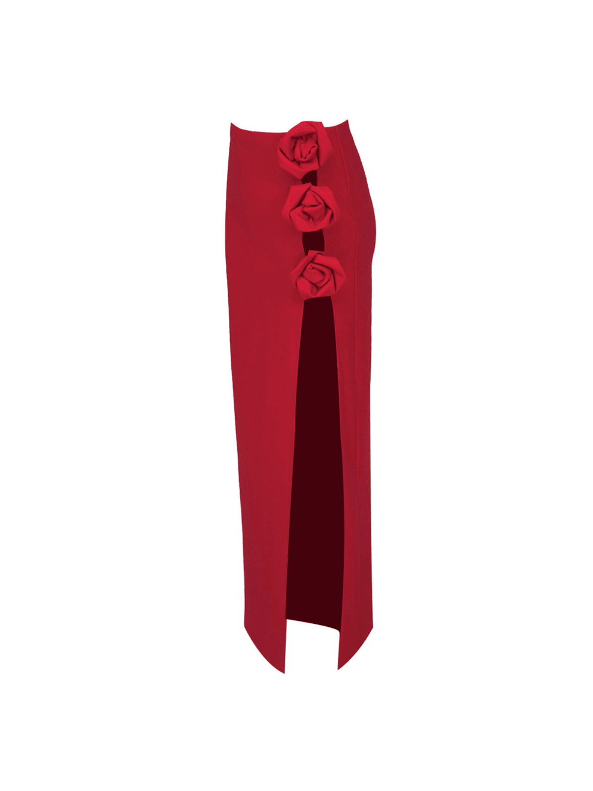 Jessamine Flower Asymmetric Bandage Skirt in Red, featuring a stylish floral print and a body-hugging fit, perfect for night out.