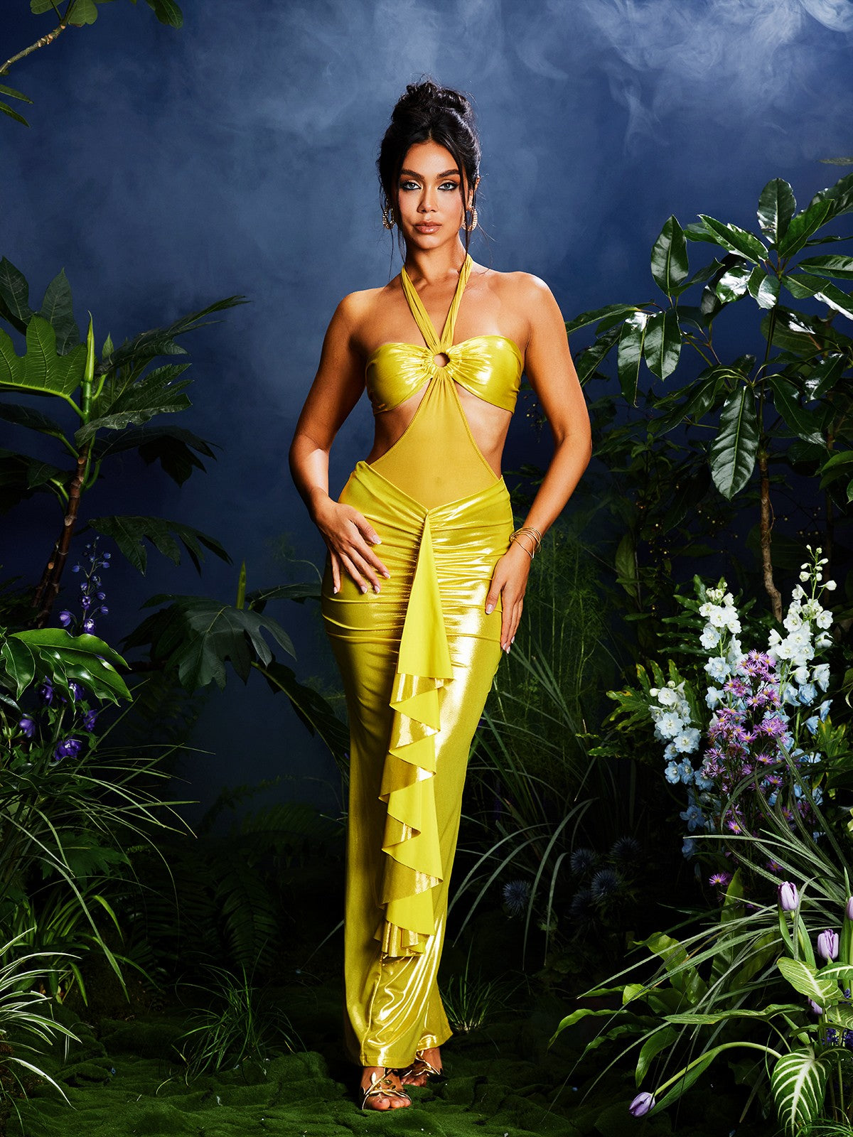 Johnn Halterneck Ruched Skirt Set