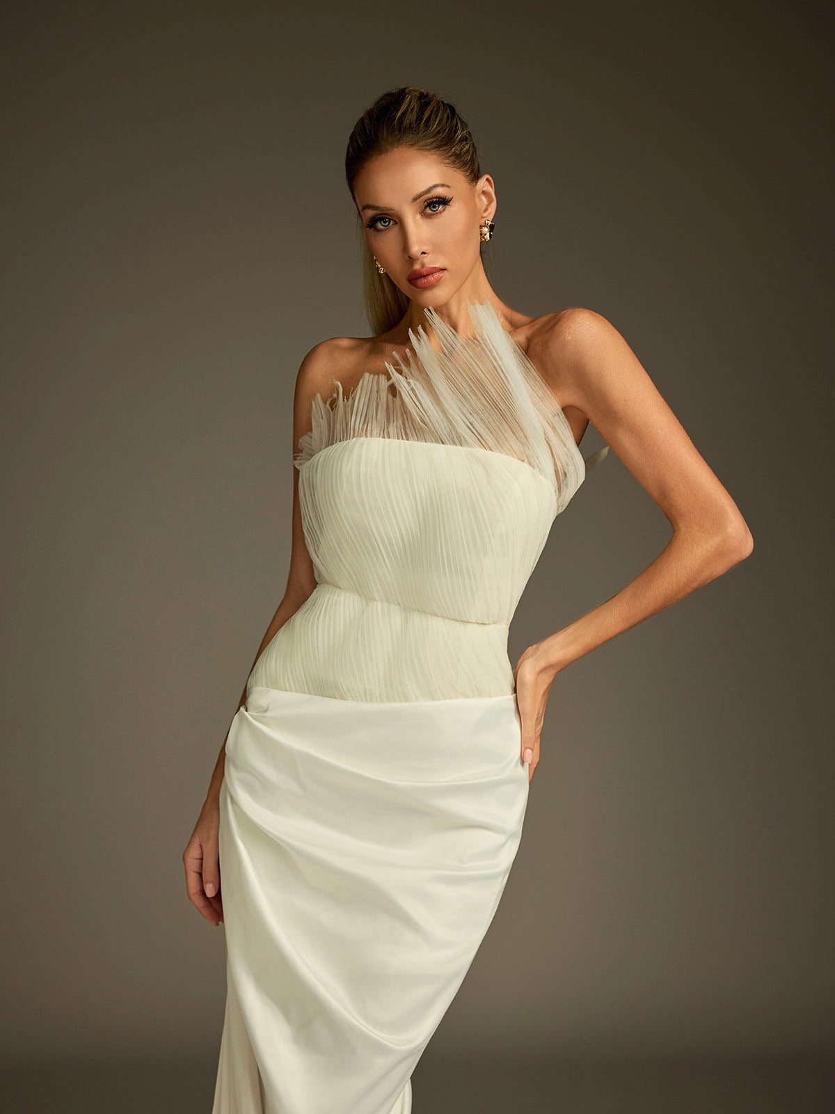 Kaelan Strapless Ruched Split Skirt Set