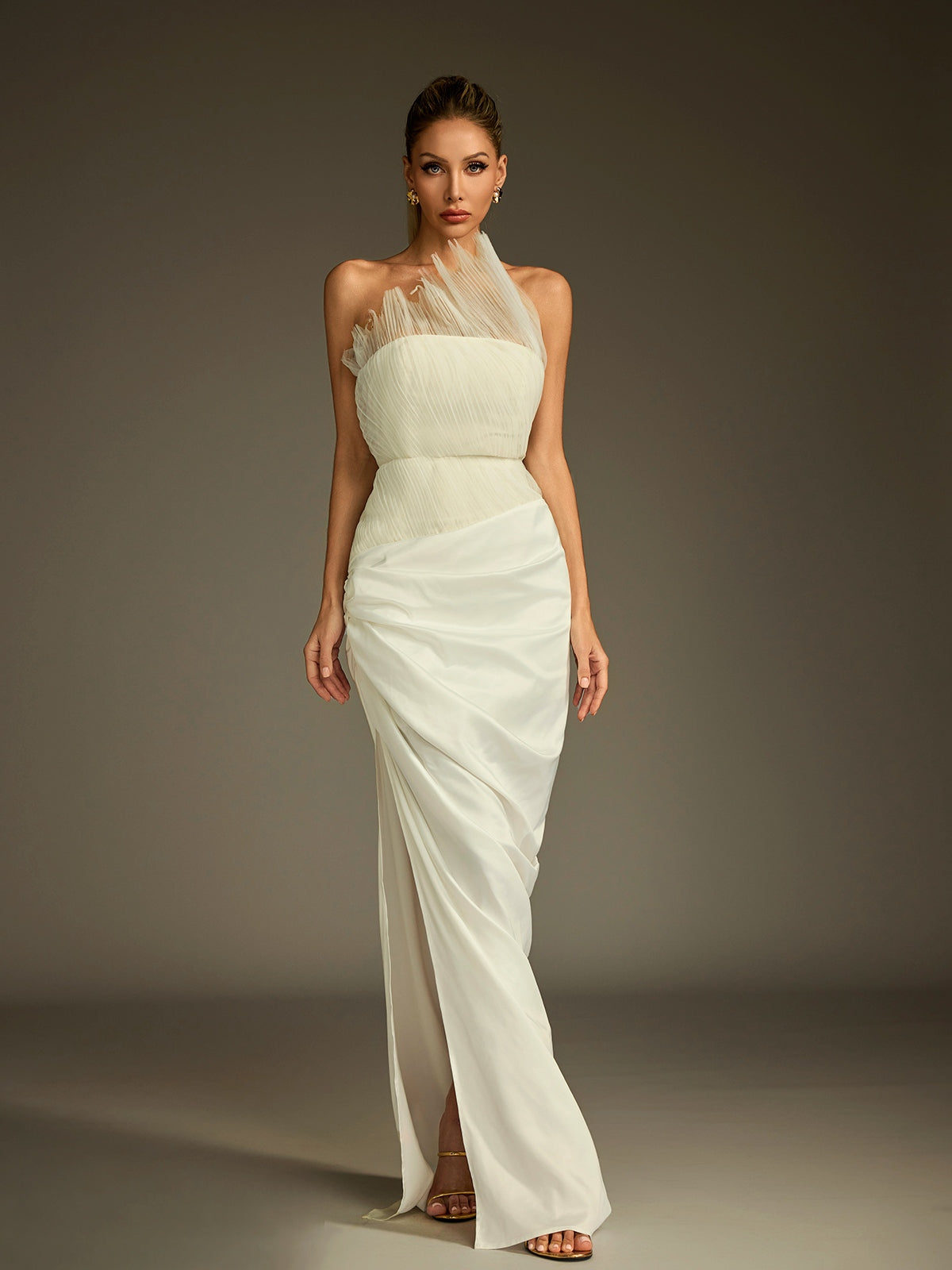 Kaelan Strapless Ruched Split Skirt Set