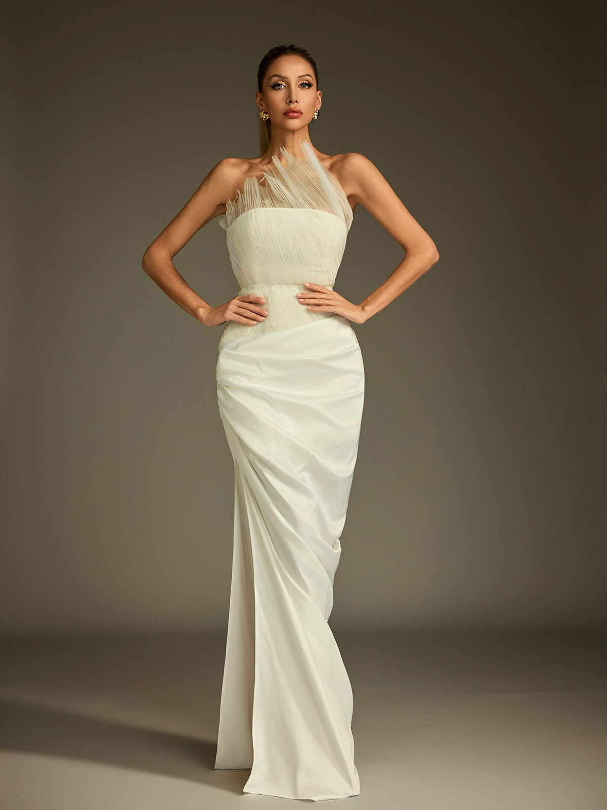 Kaelan Strapless Ruched Split Skirt Set