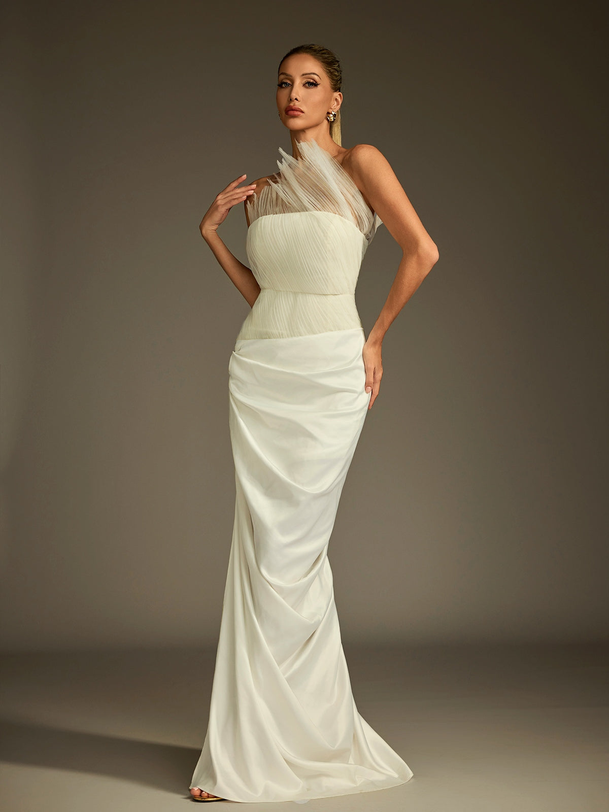 Kaelan Strapless Ruched Split Skirt Set