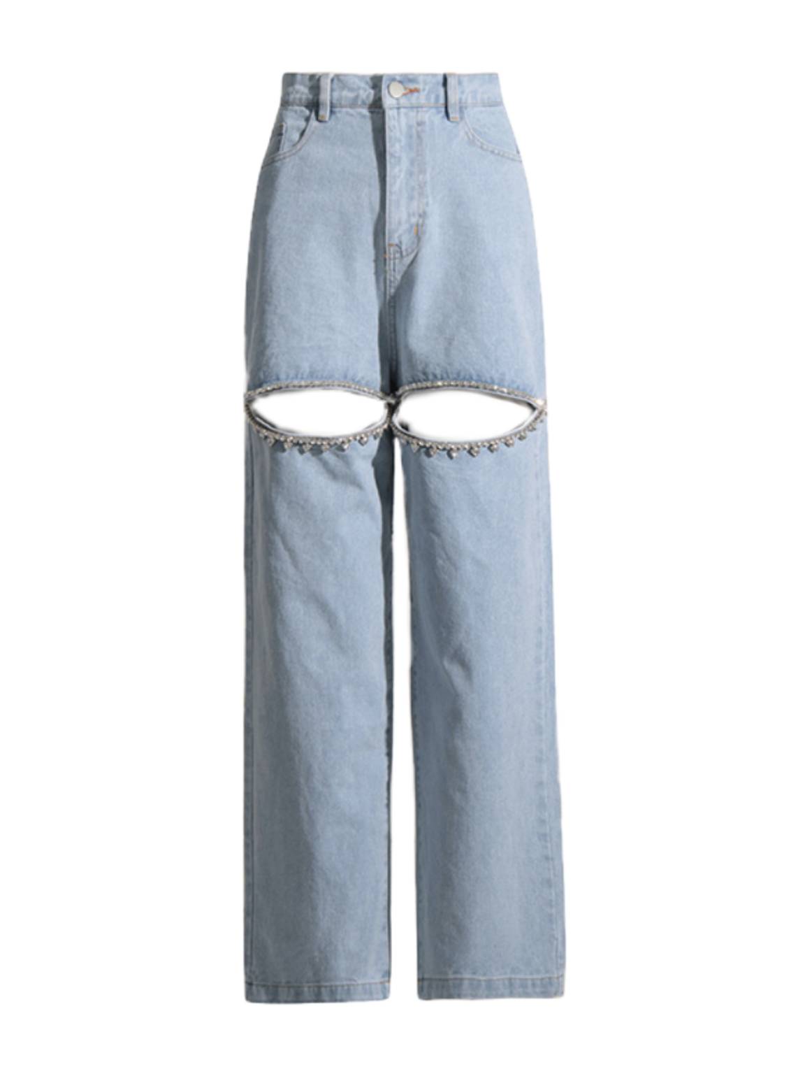 Kahlil Embellished Cutout Denim Pants