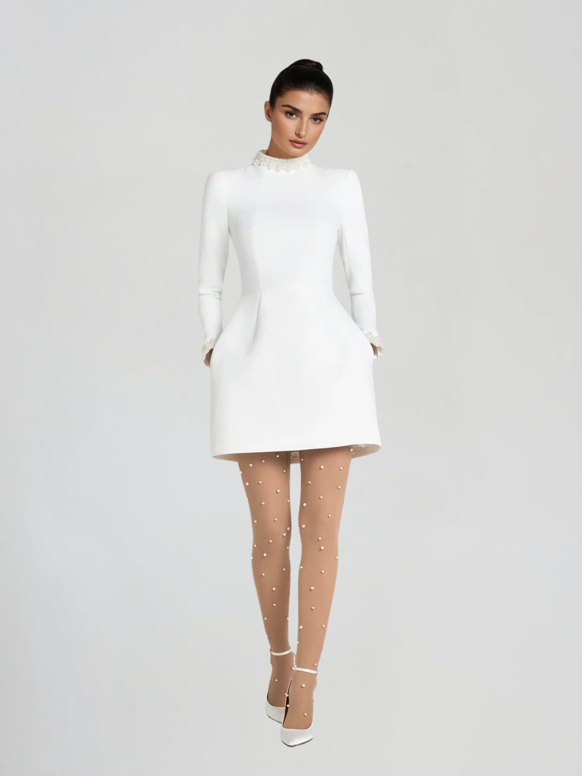 Kaimana Long Sleeve Pearl Mini Dress