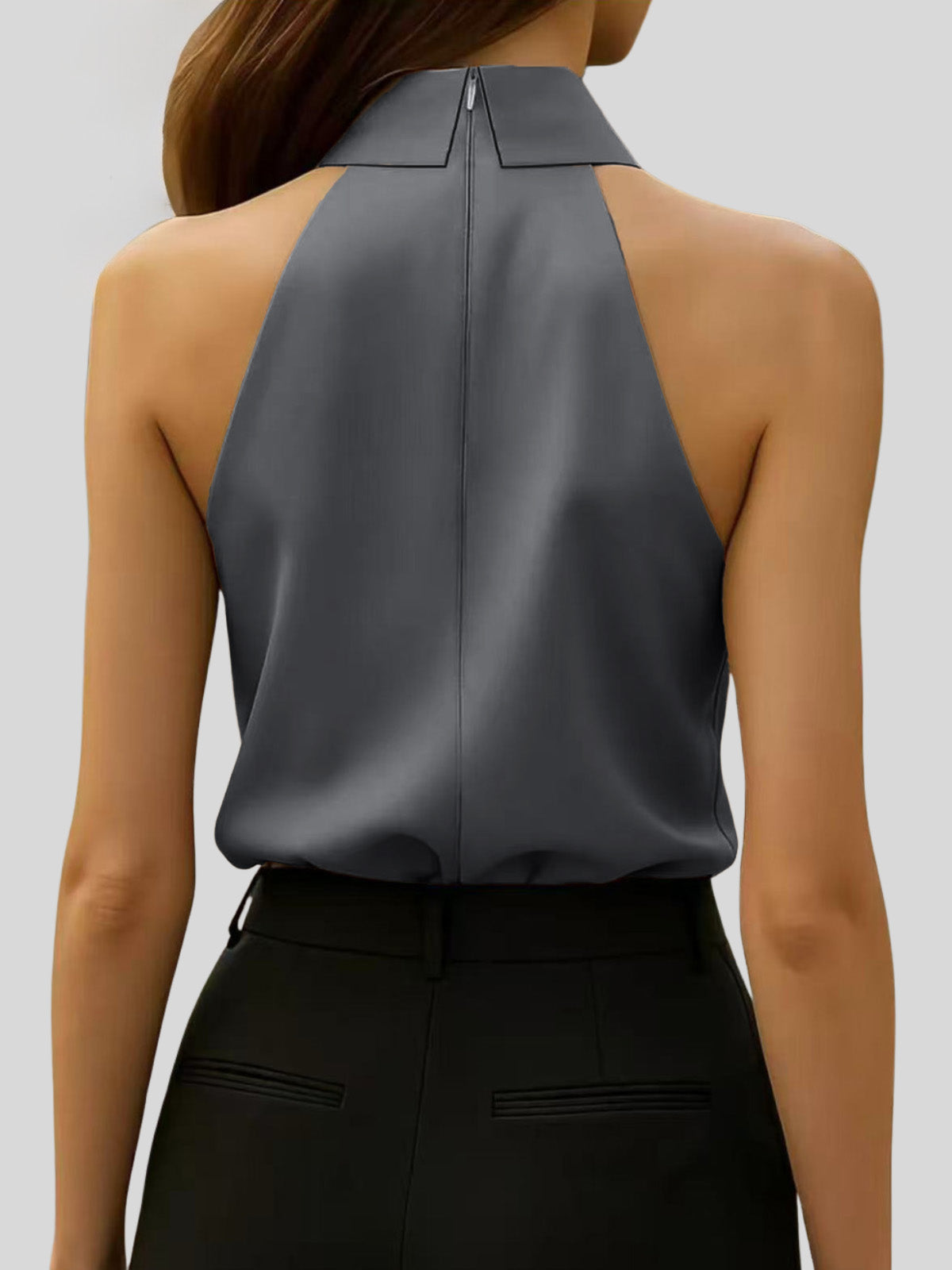 Kaldi Folded Collar Tie Shirt In Grey