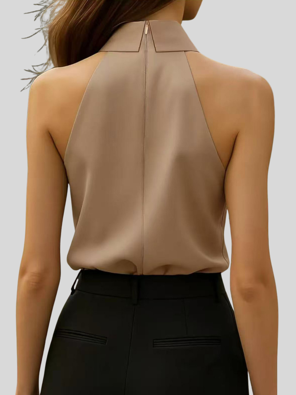 Kaldi Folded Collar Tie Shirt In Khaki
