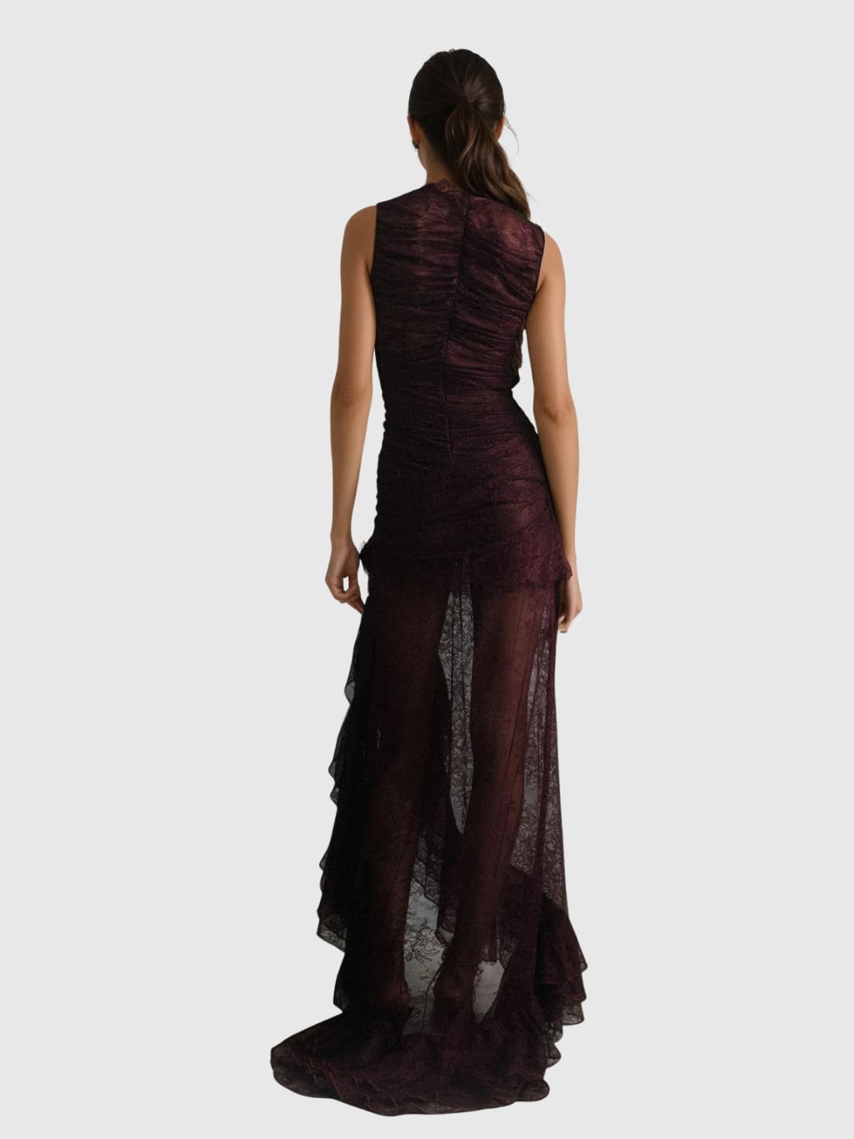 Kaldris High Neck Lace Ruffle Maxi Dress