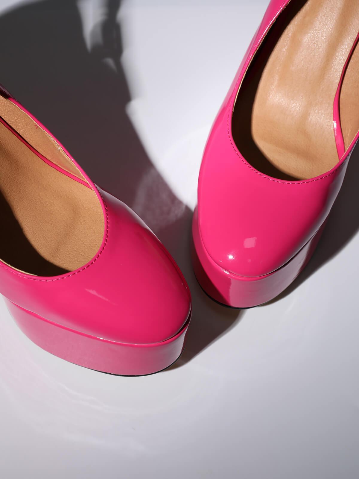 Kalea Leather Platform Heels in vibrant hot pink, perfect for stylish women's footwear on glamorous occasions.