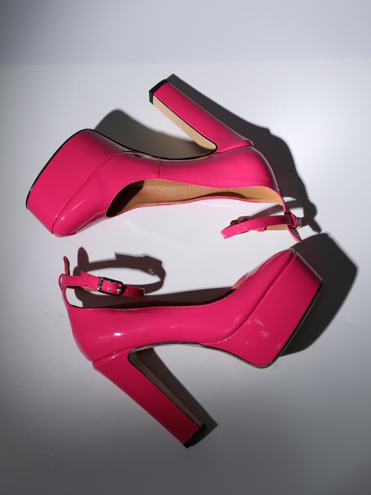 Kalea Leather Platform Heels in vibrant hot pink, perfect for stylish women's footwear on glamorous occasions.