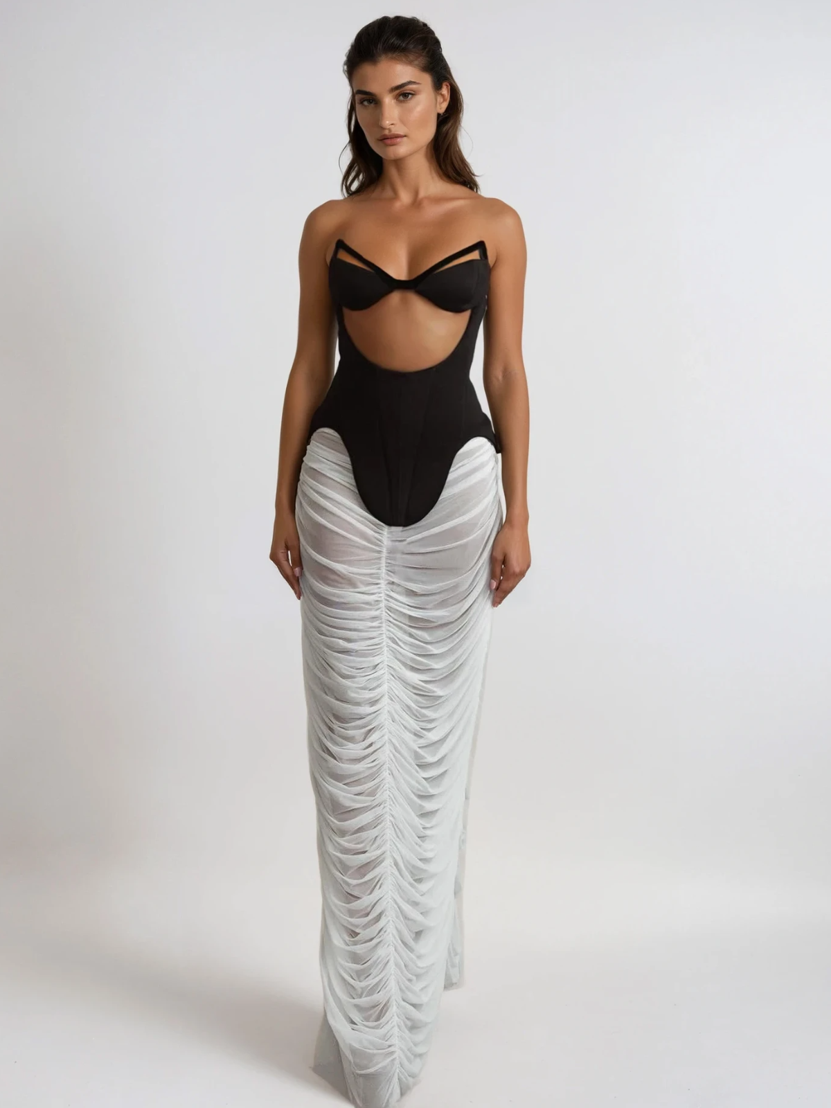 Kalena Strapless Cutout Ruched Skirt Set