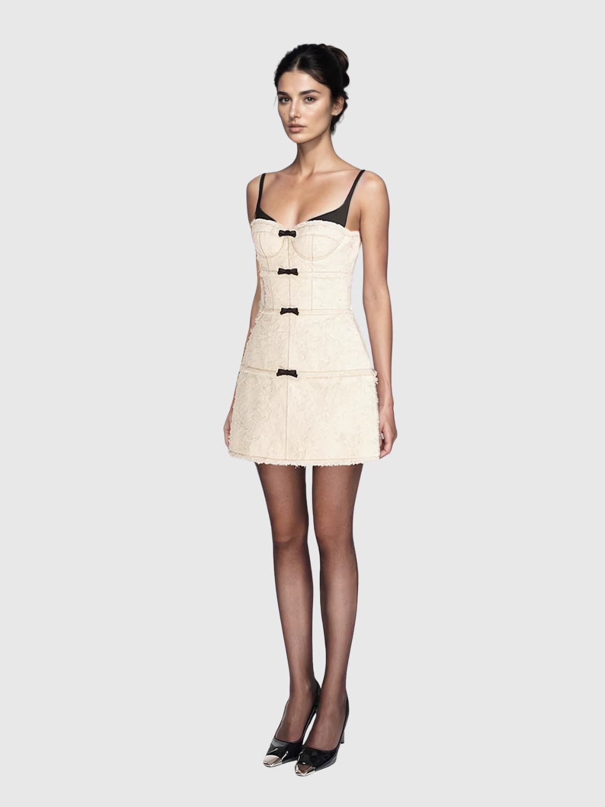 Kanha Spaghetti Bow Tweed Mini Dress