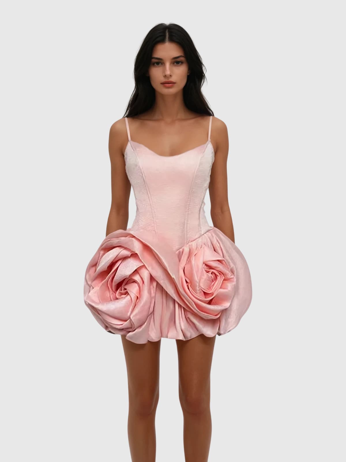 Kapule Spaghetti Flower Satin Mini Dress