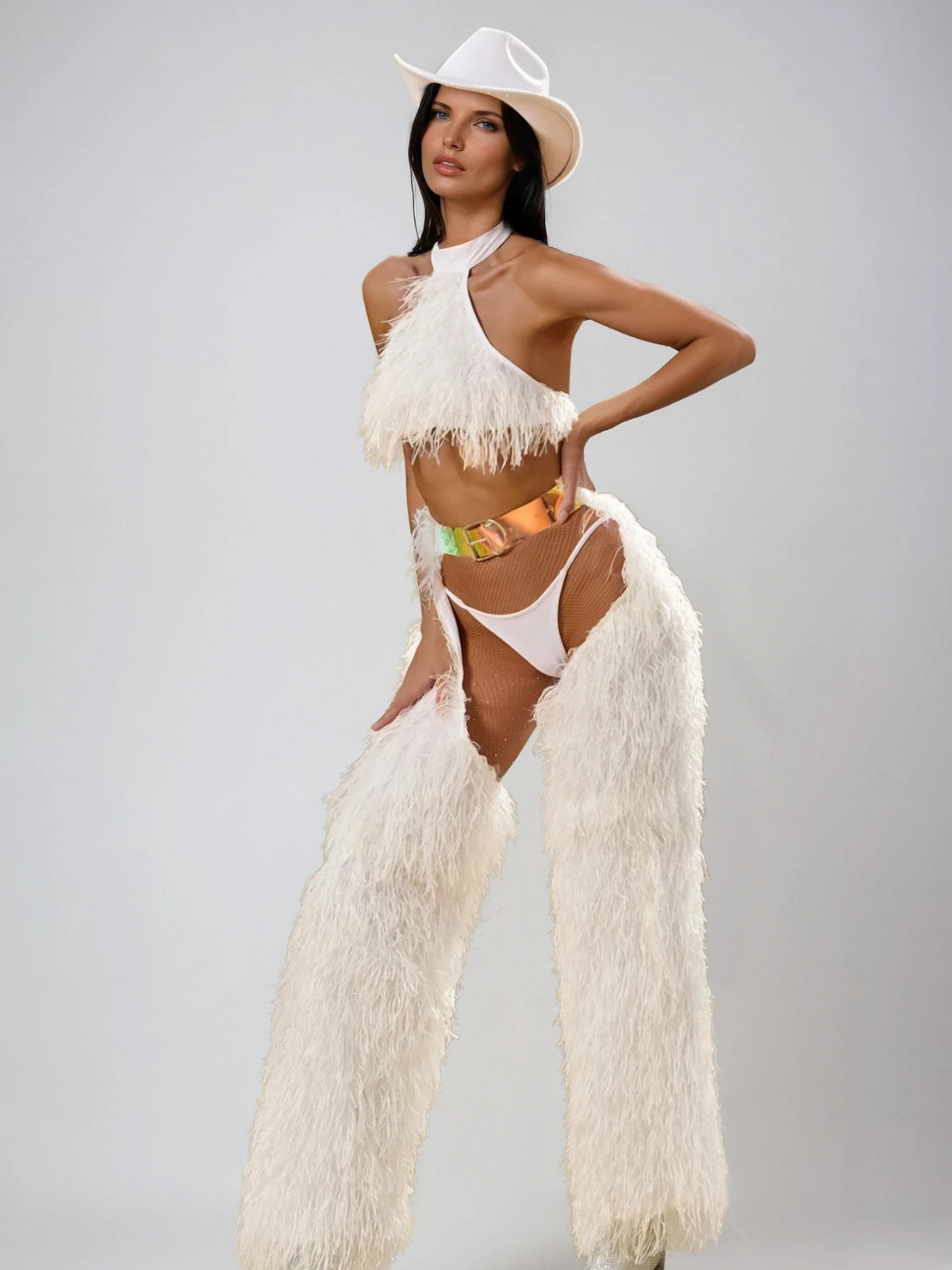 Karlaye Cutout Feather Pants Set
