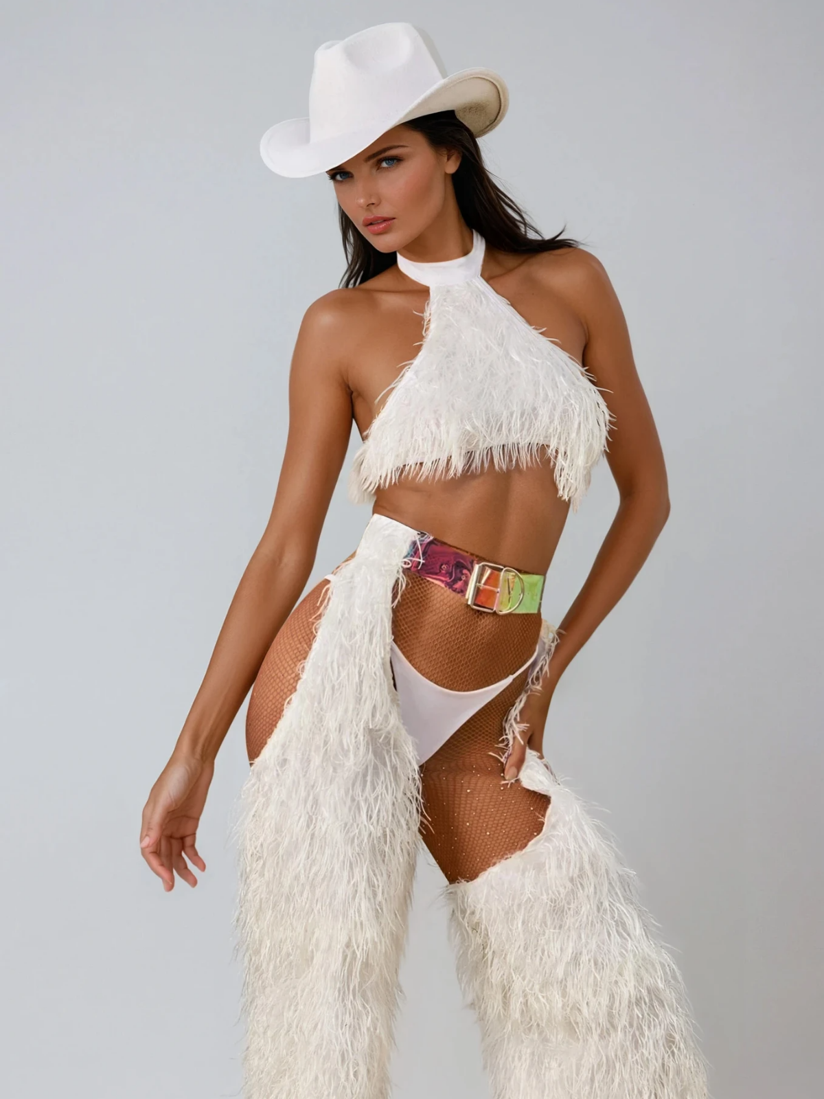Karlaye Cutout Feather Pants Set