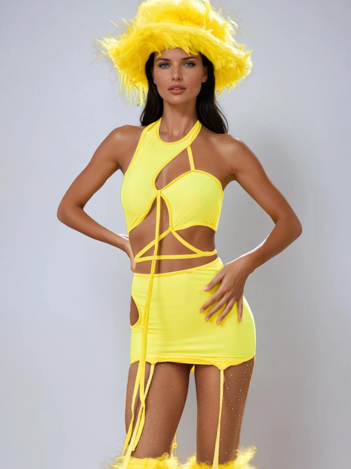 Karma Cutout Feather Skirt Set