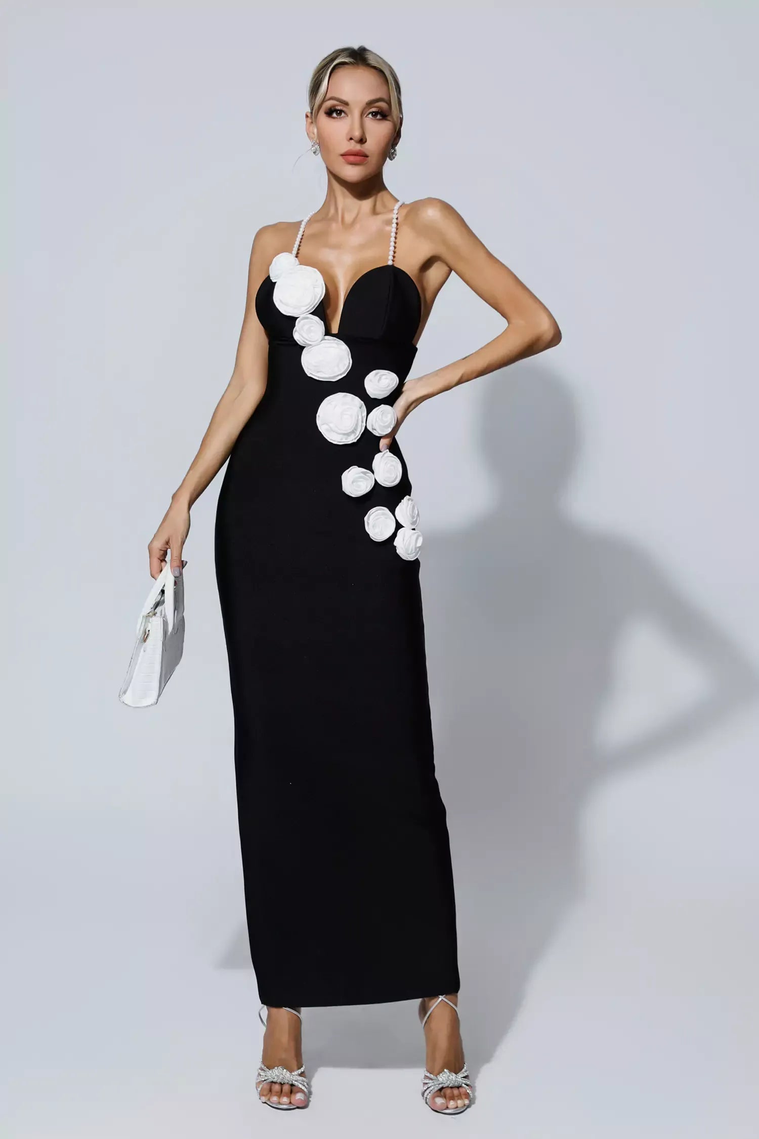 Limited Pearl Flowers Elegant Celeb Dress