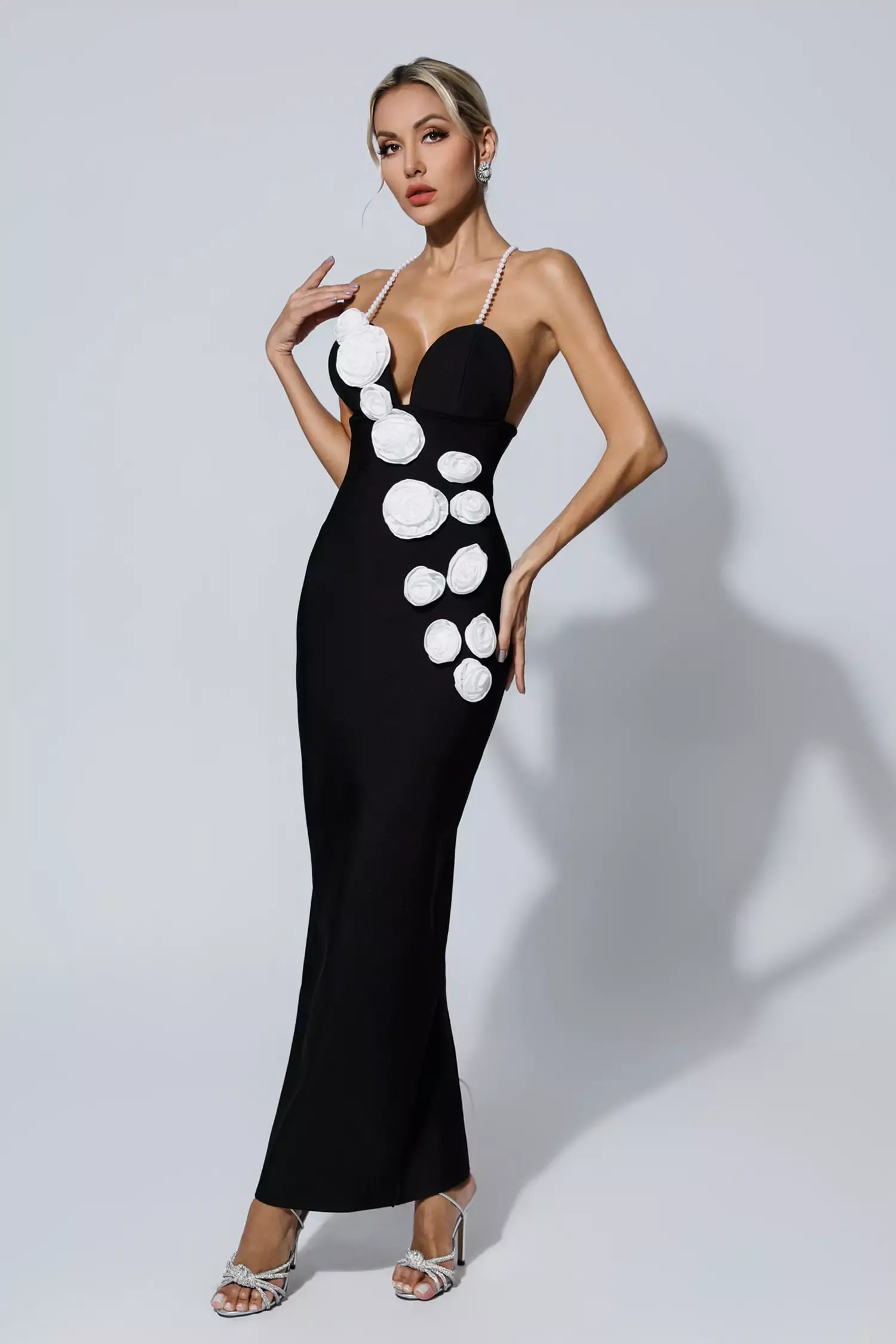 Limited Pearl Flowers Elegant Celeb Dress