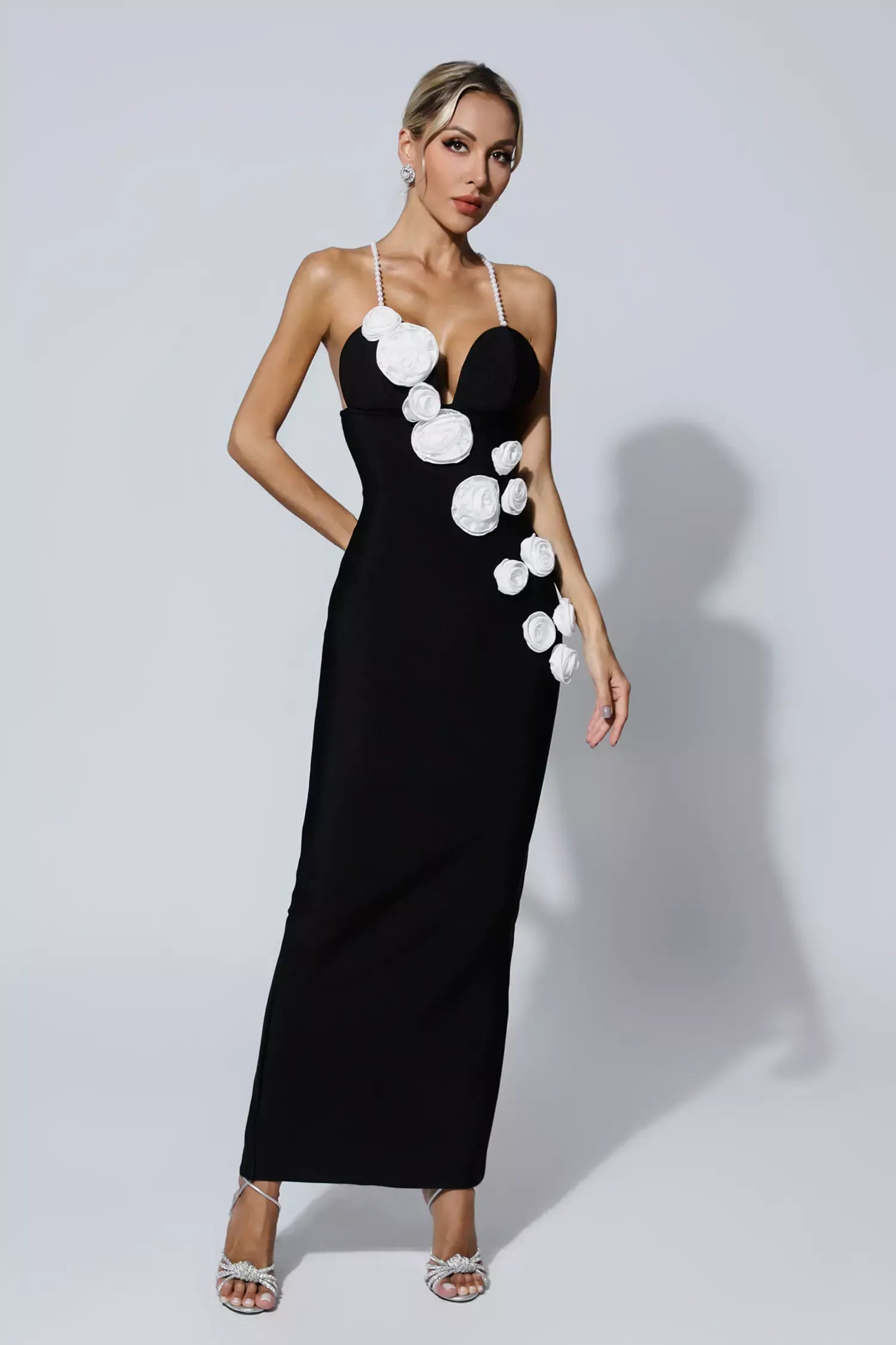 Limited Pearl Flowers Elegant Celeb Dress