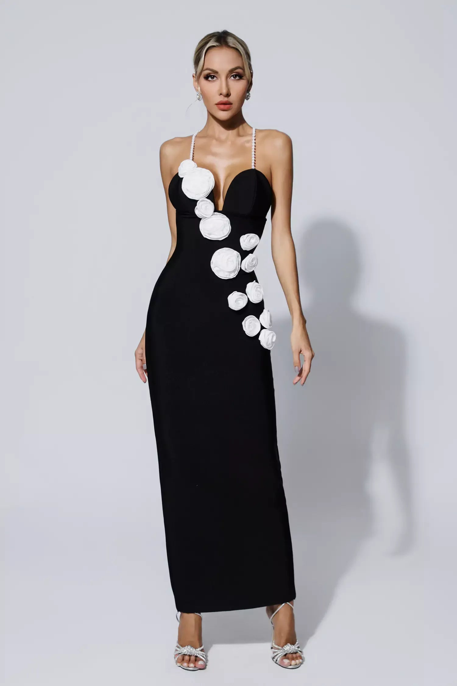 Limited Pearl Flowers Elegant Celeb Dress
