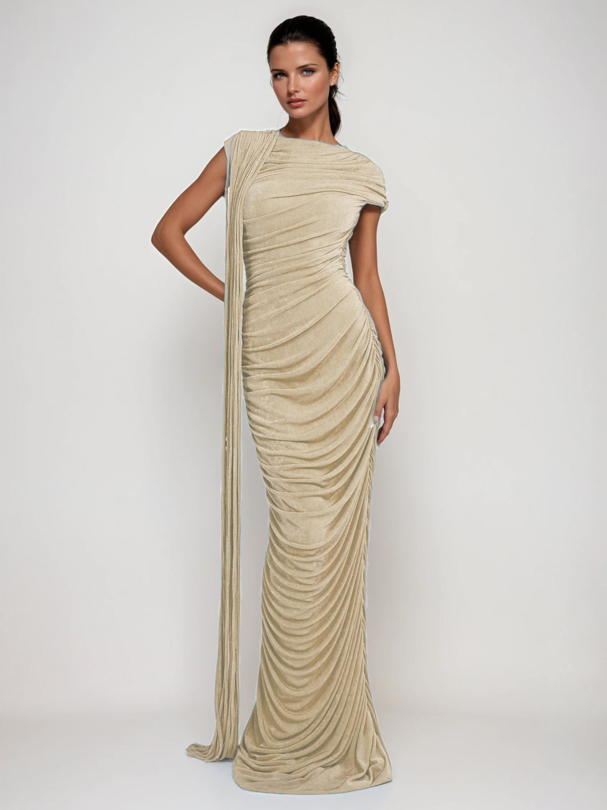Katinka Draped Maxi Dress In Beige
