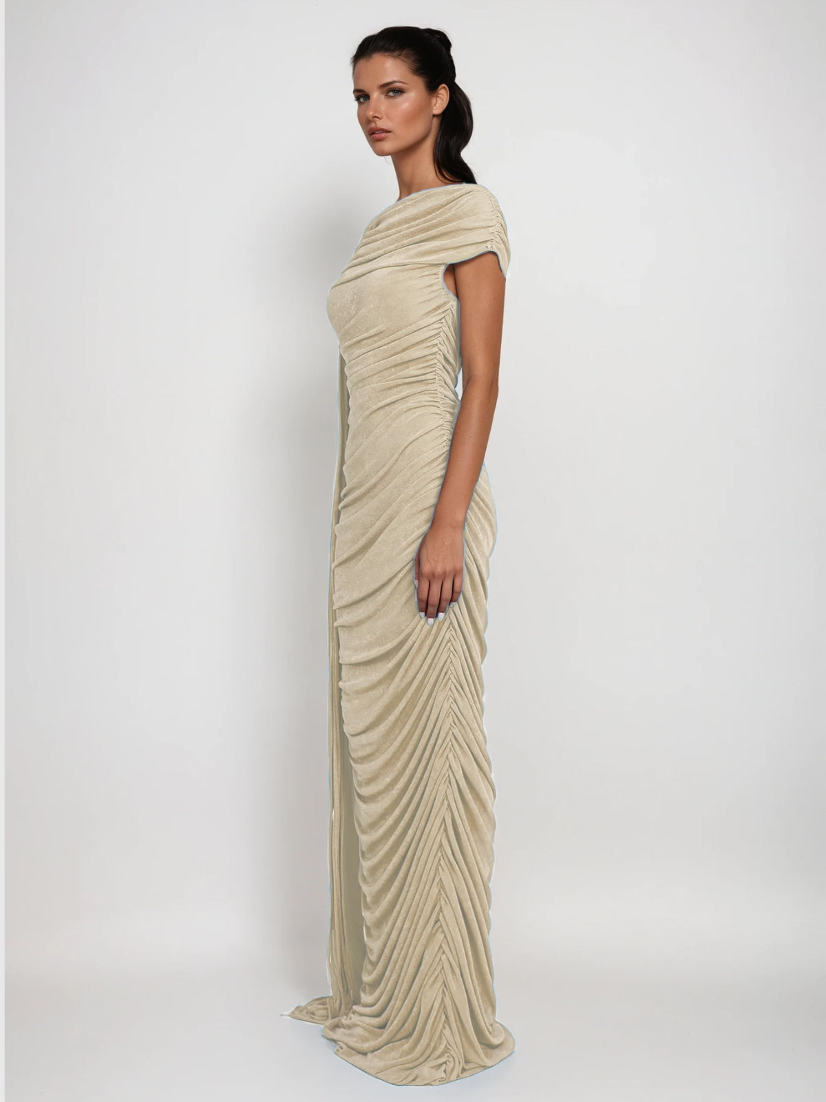 Katinka Draped Maxi Dress In Beige