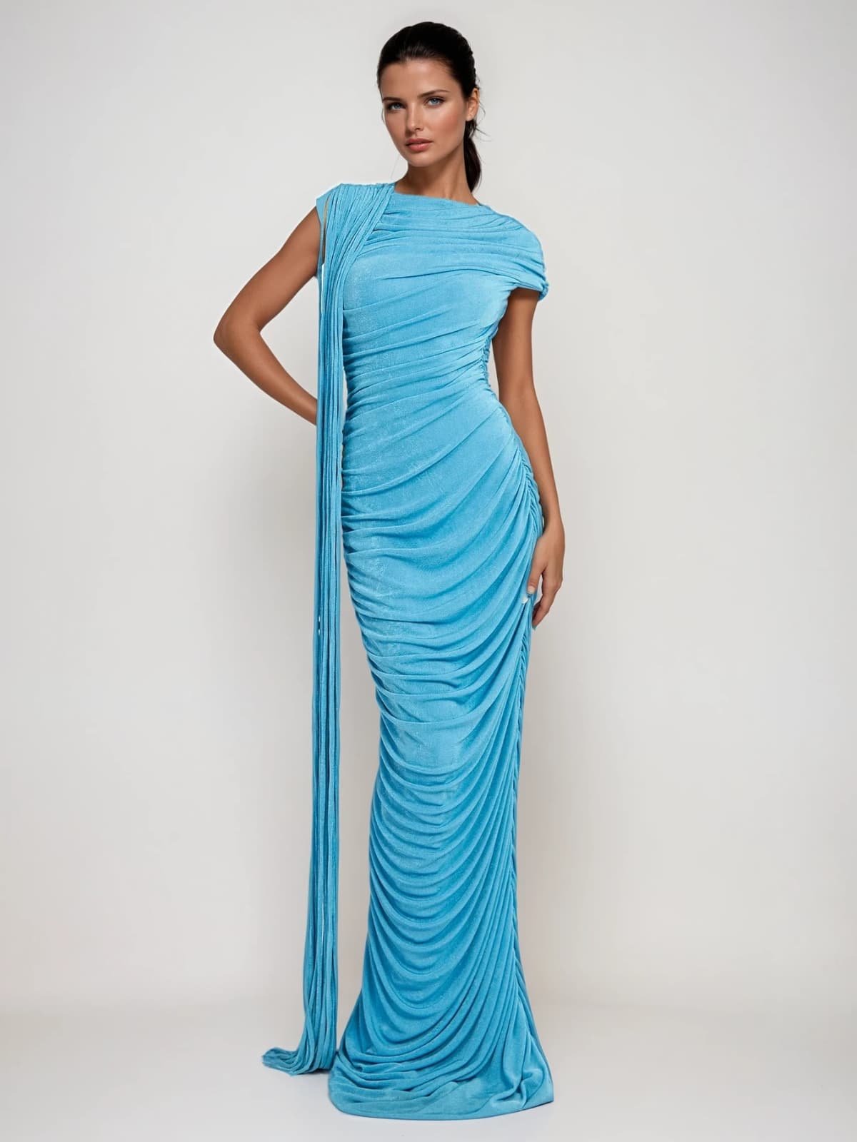 Katinka Draped Maxi Dress In Blue