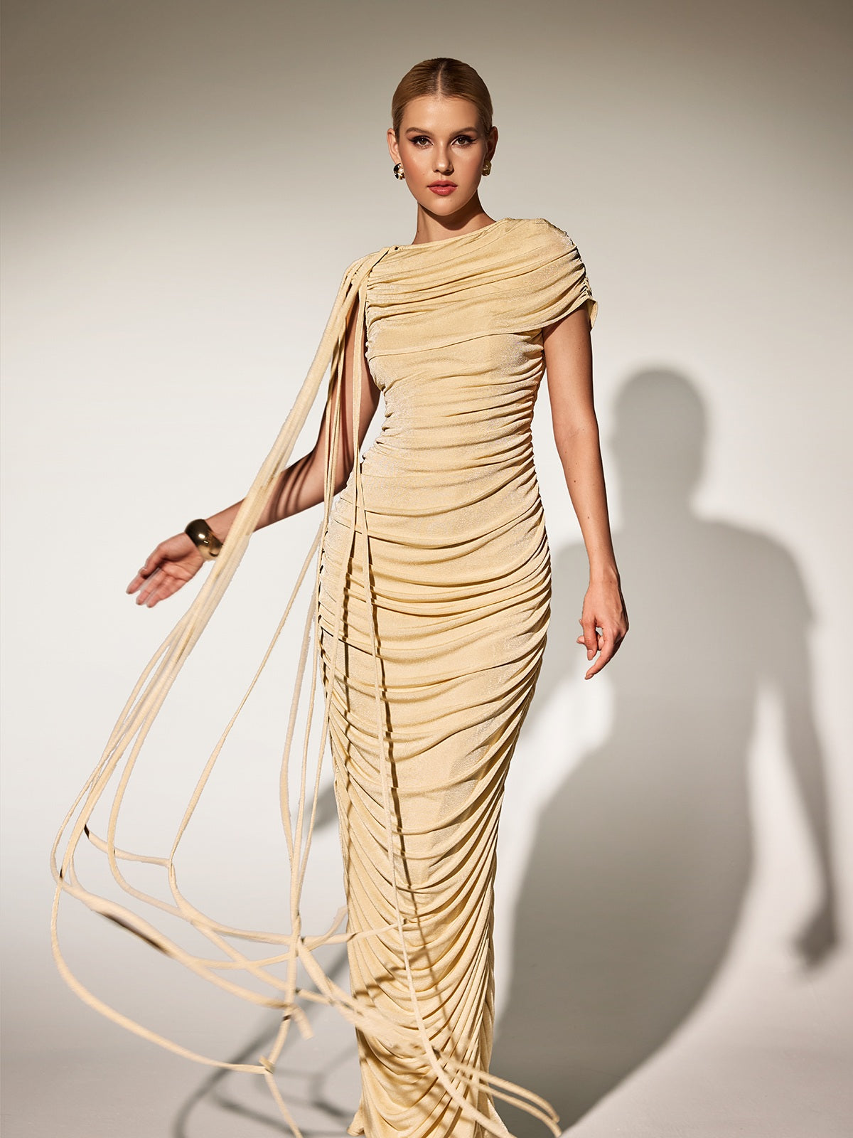 Katinka Draped Maxi Dress In Beige