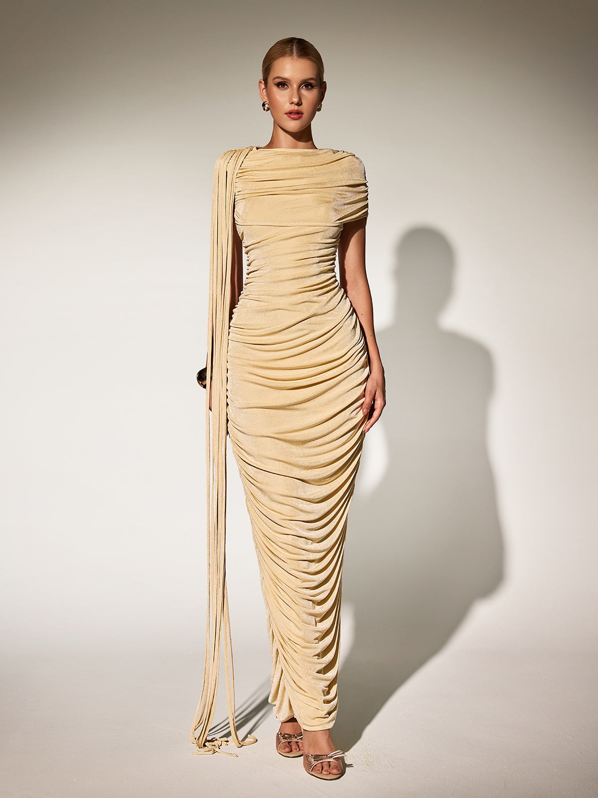 Katinka Draped Maxi Dress In Beige