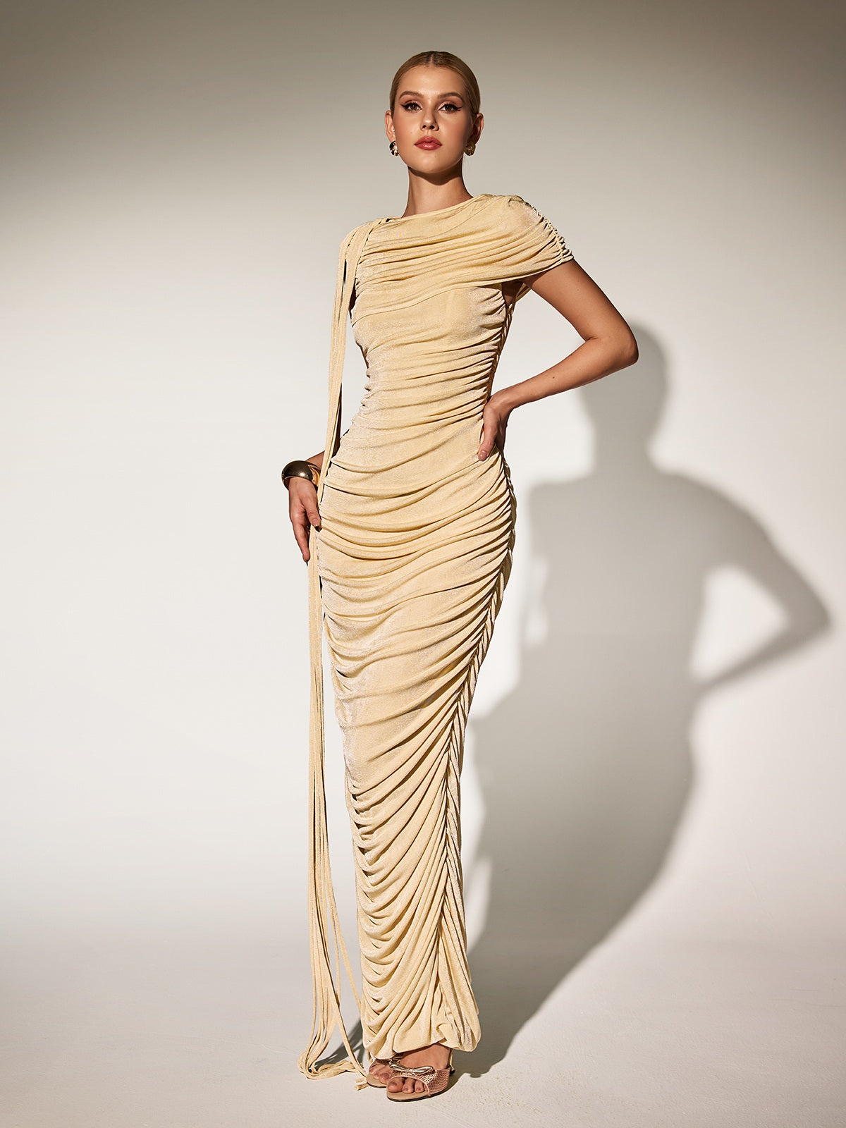 Katinka Draped Maxi Dress In Beige