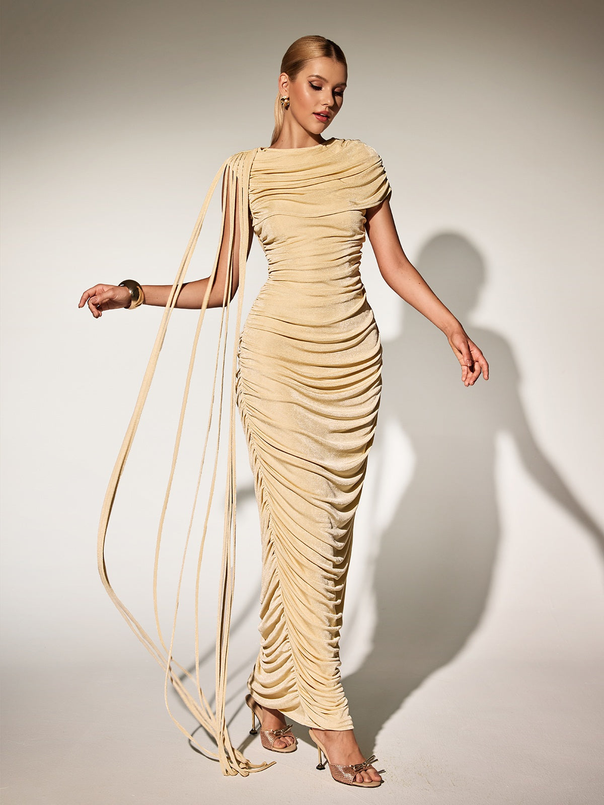 Katinka Draped Maxi Dress In Beige