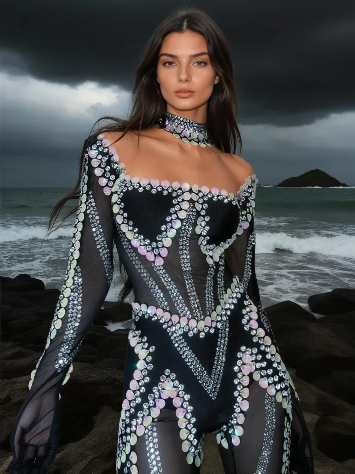 Katrice Acrylic Mesh Jumpsuit