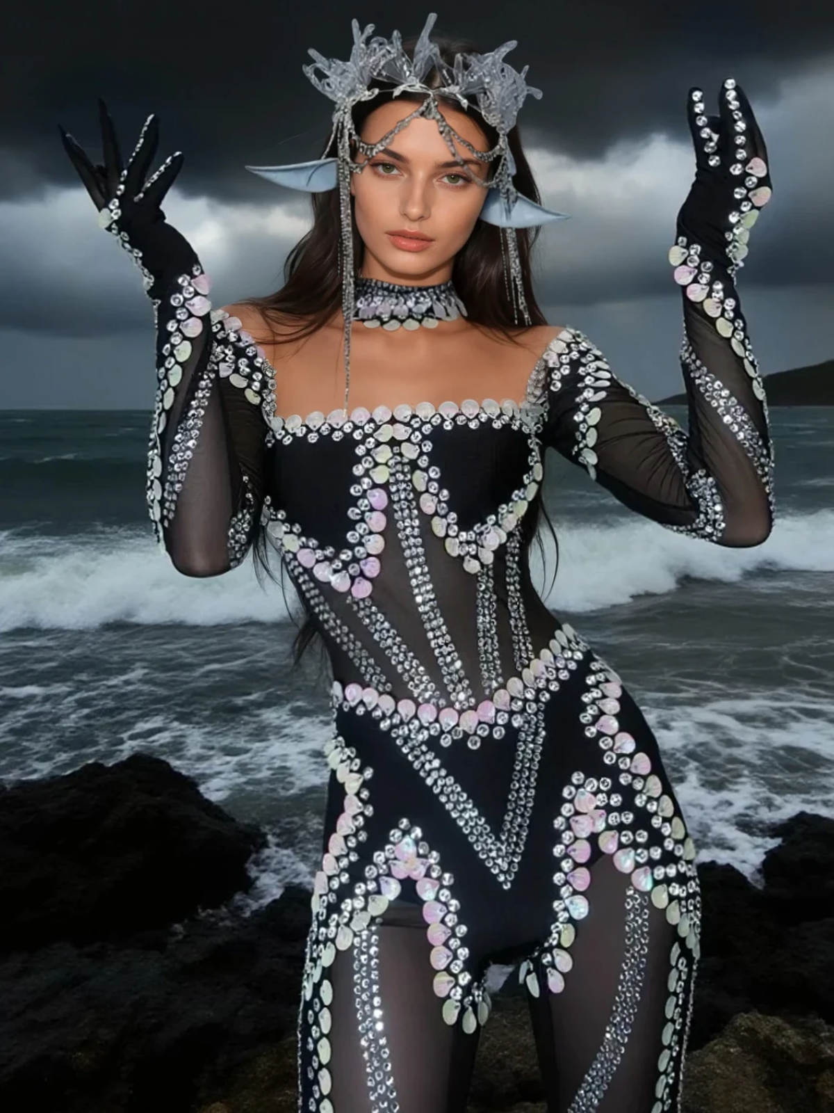 Katrice Acrylic Mesh Jumpsuit