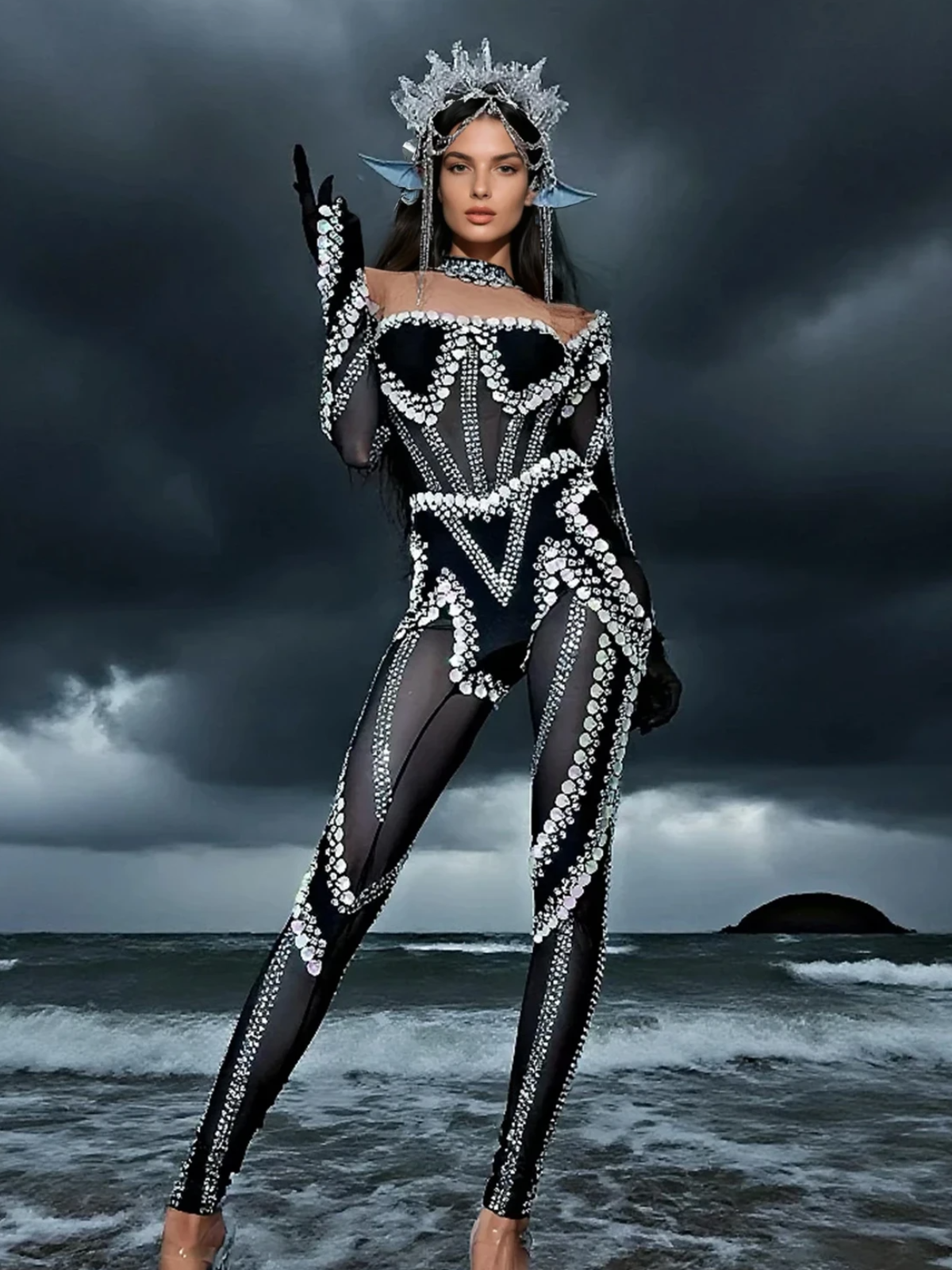 Katrice Acrylic Mesh Jumpsuit