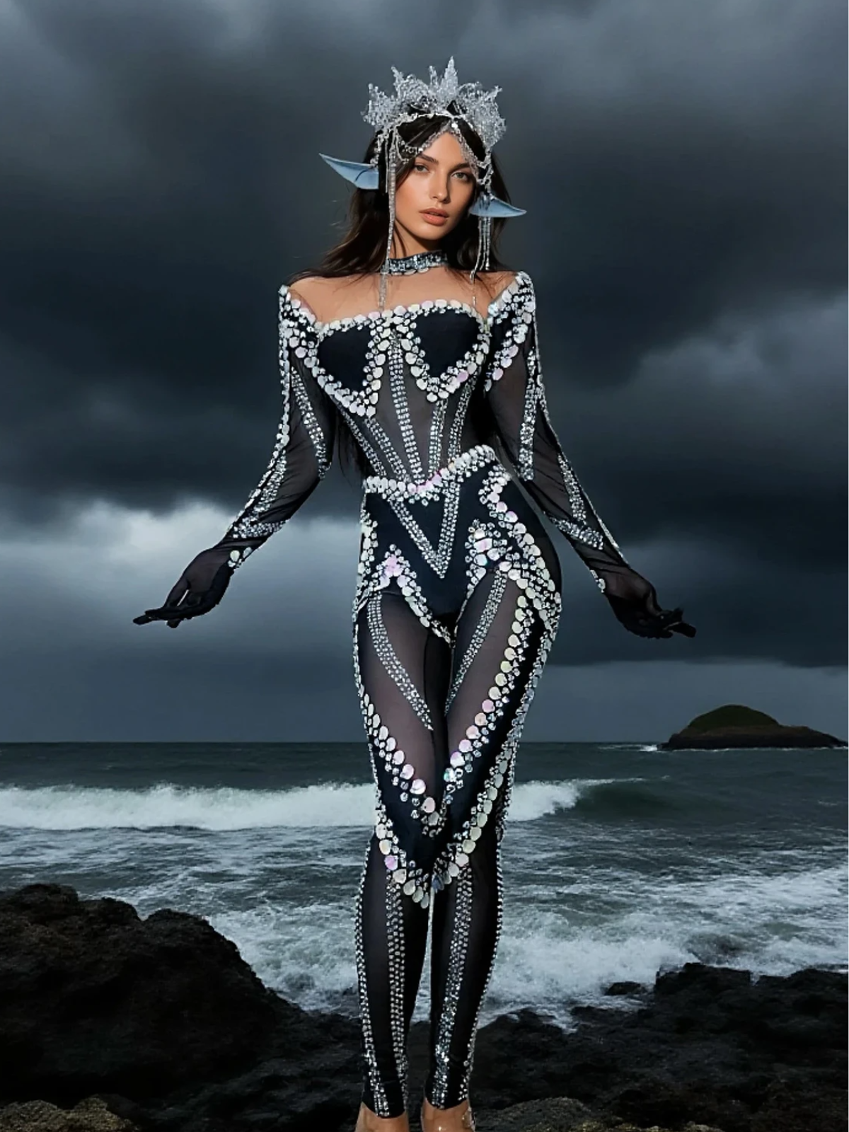 Katrice Acrylic Mesh Jumpsuit