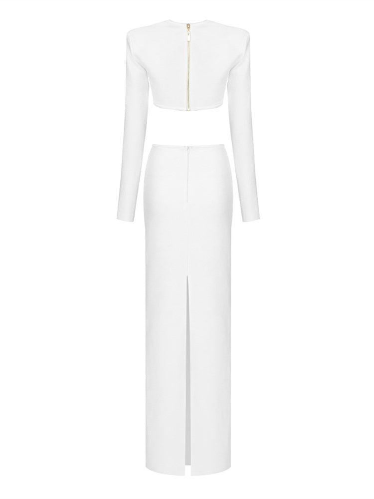Kynlee Cutout Bandage Set featuring stylish cutouts and long sleeves, ideal for elegant parties and fashionable night outs.