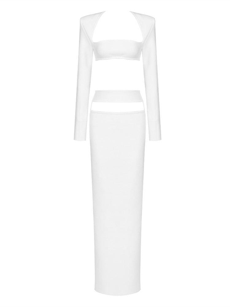 Kynlee Cutout Bandage Set featuring stylish cutouts and long sleeves, ideal for elegant parties and fashionable night outs.