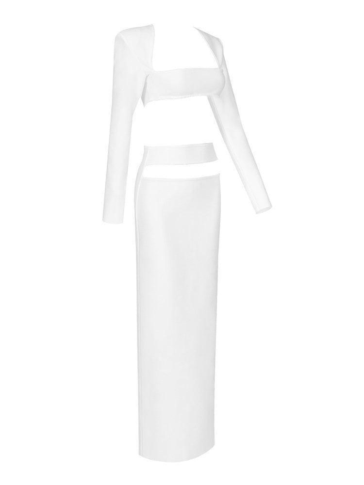 Kynlee Cutout Bandage Set featuring stylish cutouts and long sleeves, ideal for elegant parties and fashionable night outs.
